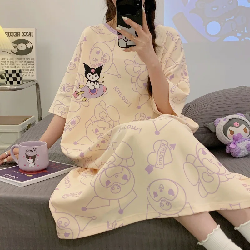 

Doll Nightgown Cartoon Pajamas Hello Kitty Kurome Melody Sanrio Simple Casual Mother and Baby Long Sleeve Loose Cute Home Clothe