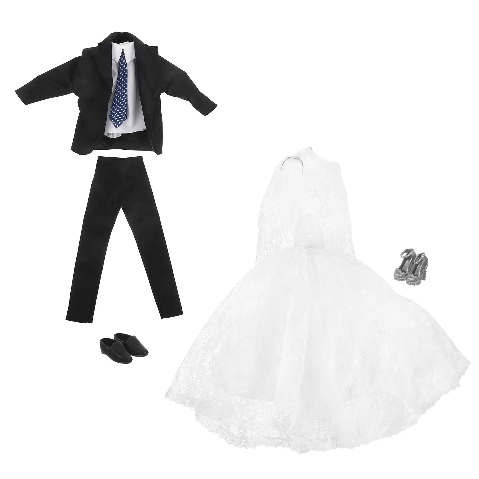 

1Set Wedding Outfit Bridal Gown Groom Formal Business Suit Shoes Elegant Party Dress Clothes for Girls Boys Birthday Holiday