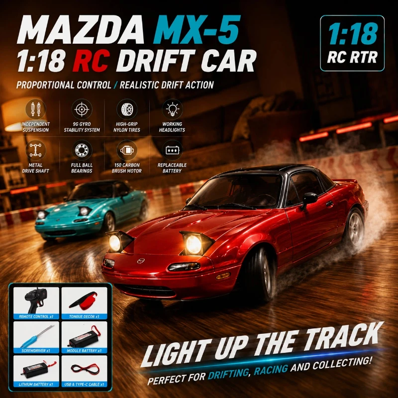 1:18 Miata MX-5 RC Drift Car 2026 LD1804 Gyro Version RTR LED Headlight Funny Tongue 2.4G Remote Control Car