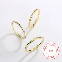 Fashionable and Authentic S925 Sterling Silver Four-prong Round Sapphire Emerald Ring for Women's Valentine's Day Gift Jewelry