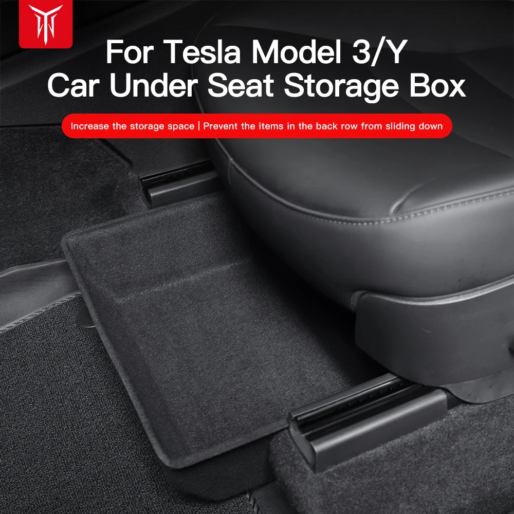 Para Tesla Model Y caja de almacenamiento debajo del asiento, soporte para cajón, organizador de TPE para coche, cubo de basura para asiento