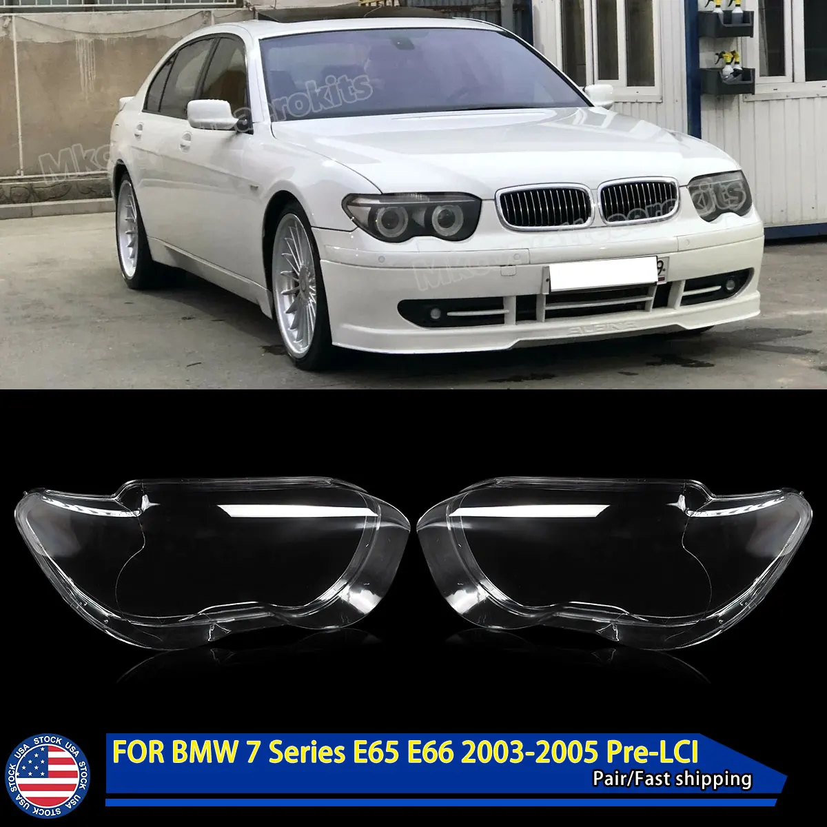 

MAGICKIT Pair Headlight Headlamp Lens Cover Clear Lampshade Shell Headlamp Cover For BMW 7 Series E65 E66 2002-2005 Accessories