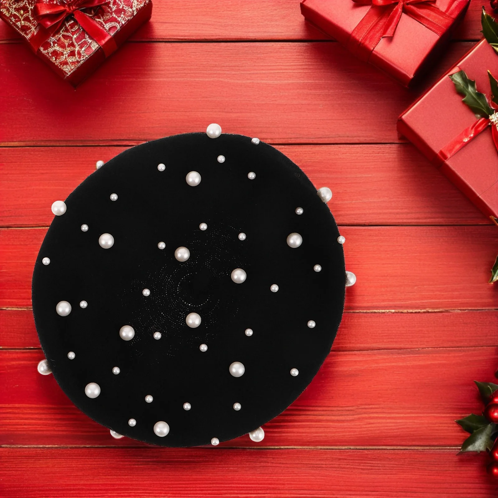 2 قطعة قبعات بيريه اللؤلؤ خمر للنساء أنيقة الخريف الفنان قبعة صوف السيدات بلون ملابس رسمية غير رسمية #1