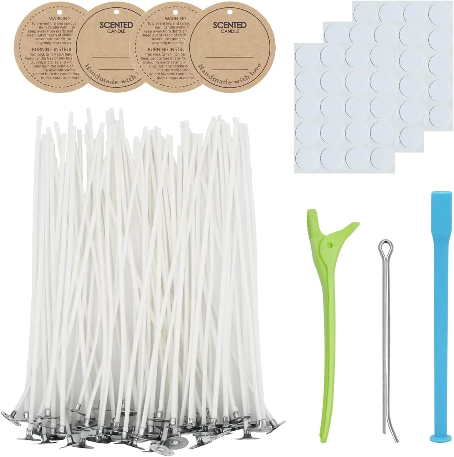 

60 Cotton Candle Wicks Kit with Tools for 6-Inch Thick Candles