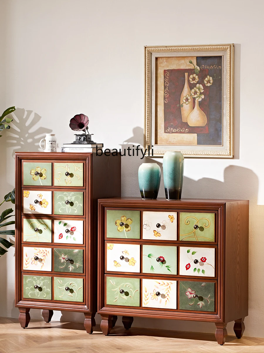 

American-Style Chest of Drawers Solid Wood Drawer Storage Living Room Storage Vintage Furniture Chest of Drawers