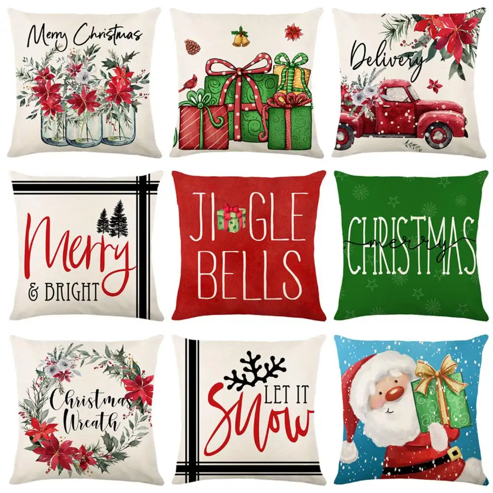 Practical Pillow Cover Square Cushion Cover Washable Gift Christmas Design Pillow Covers