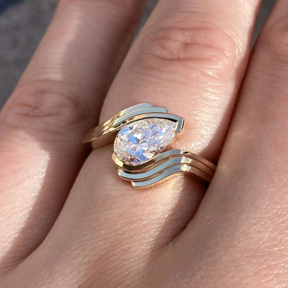 

Набор колец с муассанитом из стерлингового серебра 925 пробы с каплями воды 2 карата, ювелирные изделия, позолоченные, 18 карат, подходит для подарка на день рождения