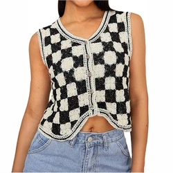 Gilet all'uncinetto floreale per donna giacca senza maniche con bottoni aperti in maglia trasparente canotte donna Summer Boho Vacation Outfit