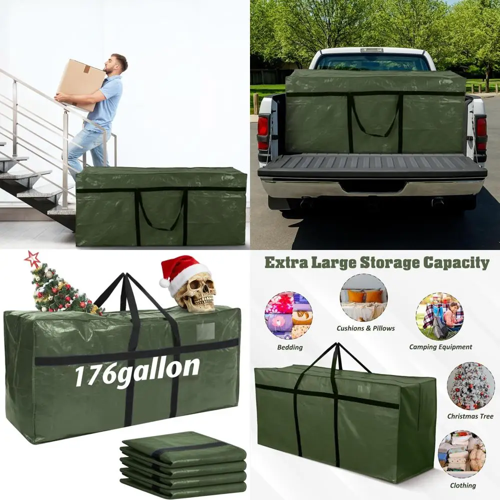 

Large 176 Gallon Christmas Tree Storage Bags, Heavy Duty Foldable XXL Totes for Trees 4-12 ft (Green)