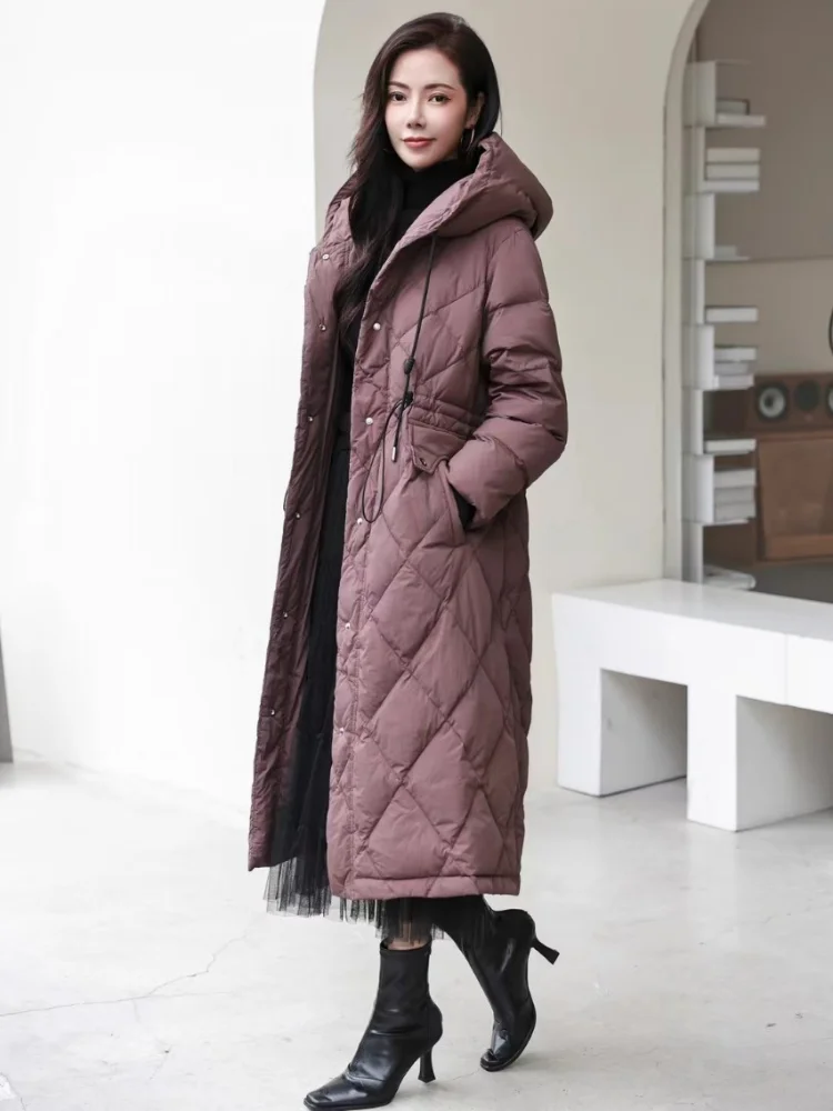 Winter Mid-length Knee-length Warm Coat Women\'s Down Jacket Loose Hooded White Duck Down Jacket 2024 New Fashion Casual Parkas