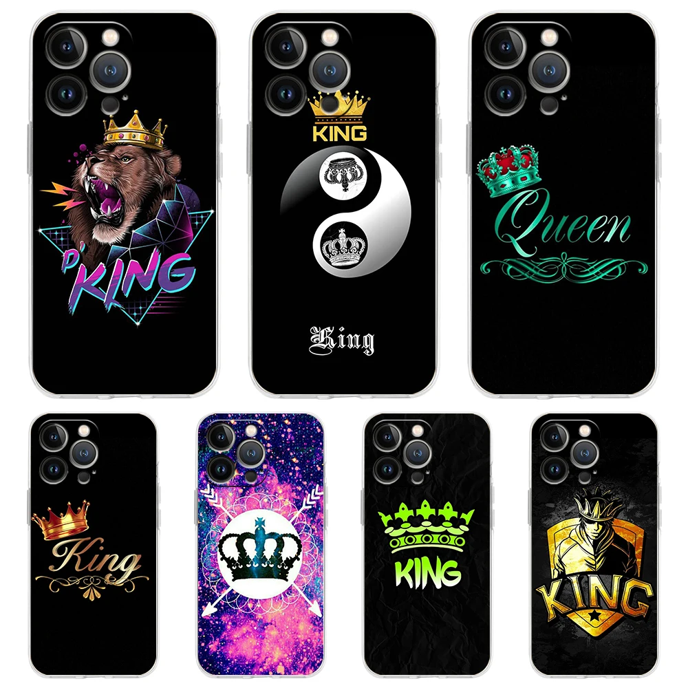 Crown King And Queen Transparent Silicone Phone Case For iPhone 15 14 13 12 11 Pro Max X XR 8 7 Plus SE 2020 XS Max Shell Capas