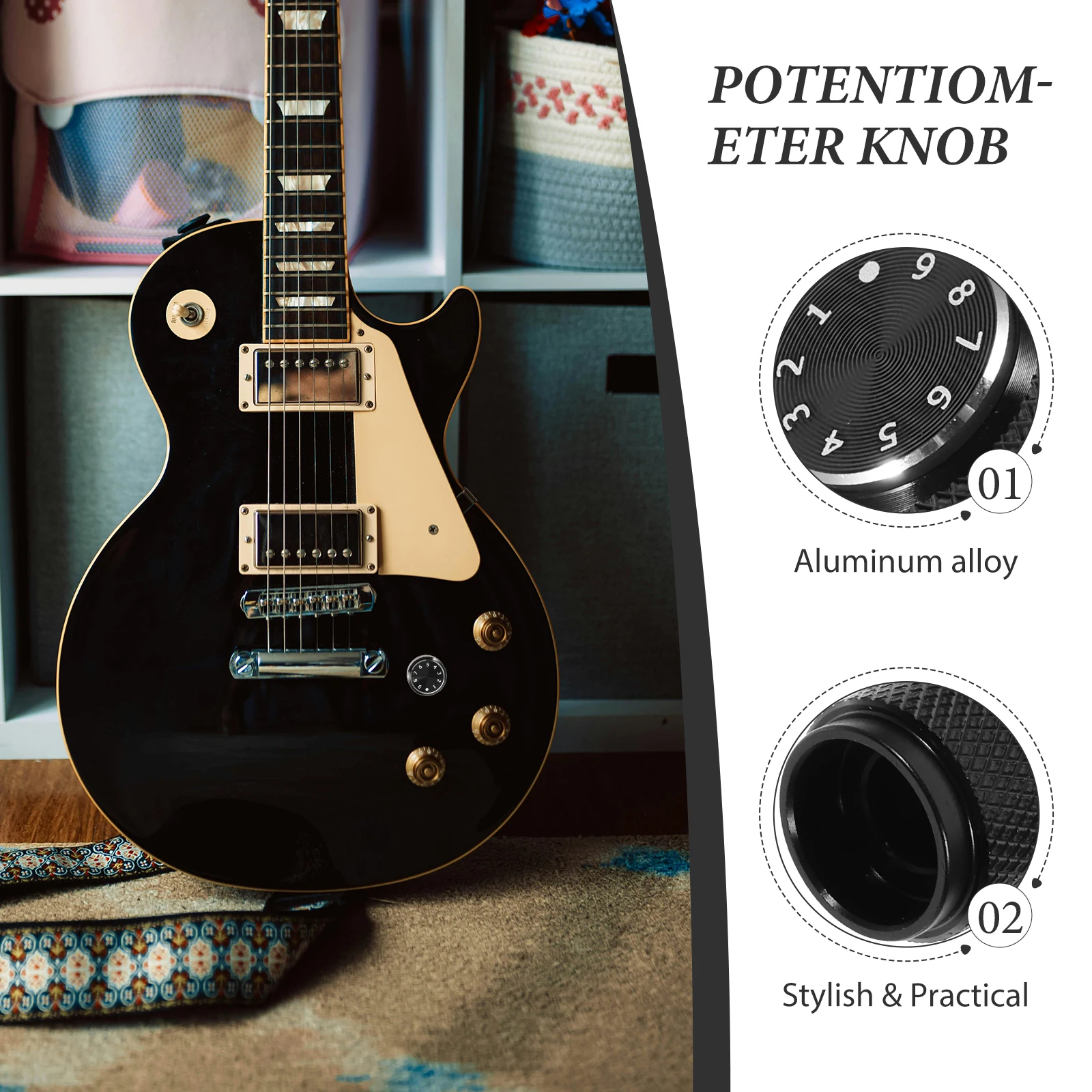 

Aluminum Alloy Non-Slip Potentiometer Bass Guitar Volume Tone Replacement Mesh Design Sweat-Resistant Grip Digital Markings
