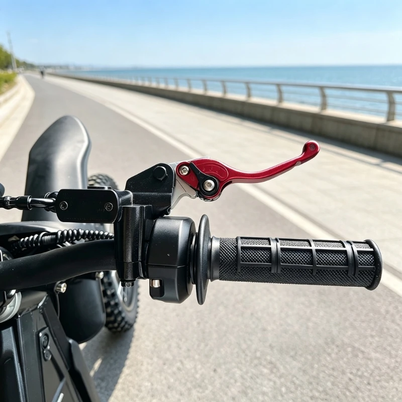 Curved Motorcycle Brake Levers with Adjustable Reach, Metal Construction, Mounting Holes, and Adjustment Hardware, for IN10,