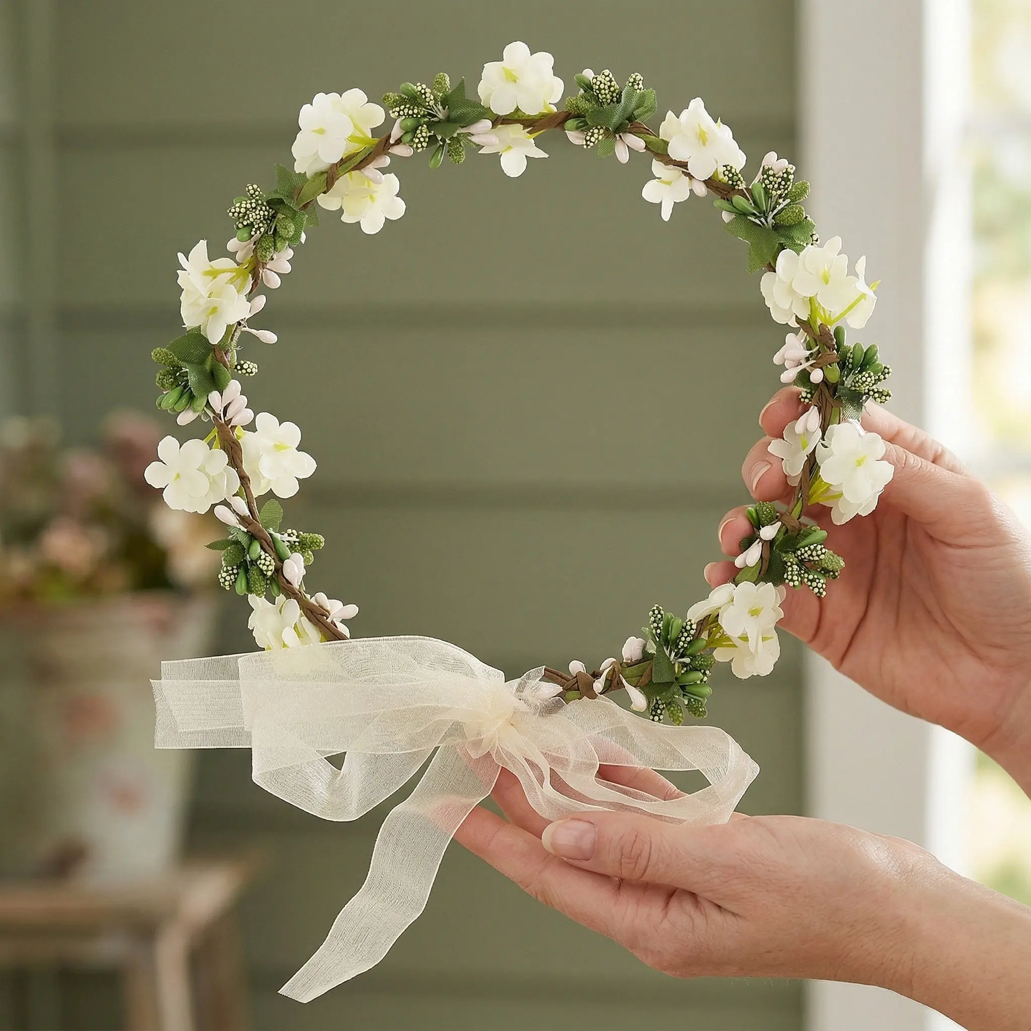 Exquisite Floral Crown Headband Women Wedding Bridal Hairband Adjustable Ribbon Design Elegant Charm Flower