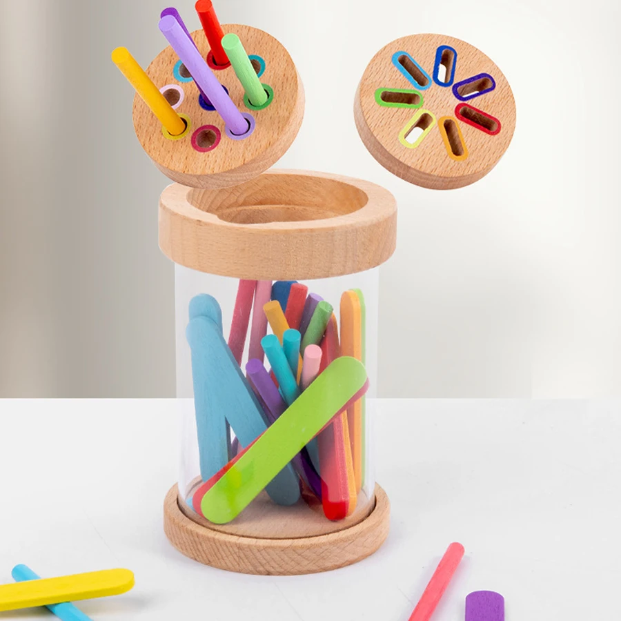 Brinquedo de habilidade motora fina montessori de madeira para crianças |   Jogo Educacional de Combinação de Cores |   Quebra-cabeça sensorial para crianças de 1 a 3 anos
