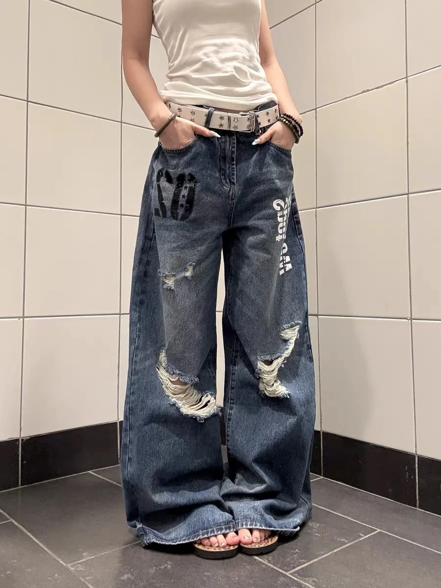 

Американские джинсы с широкими штанинами, свободные повседневные прямые брюки с высокой талией, летние длинные брюки из полиэфирного волокна