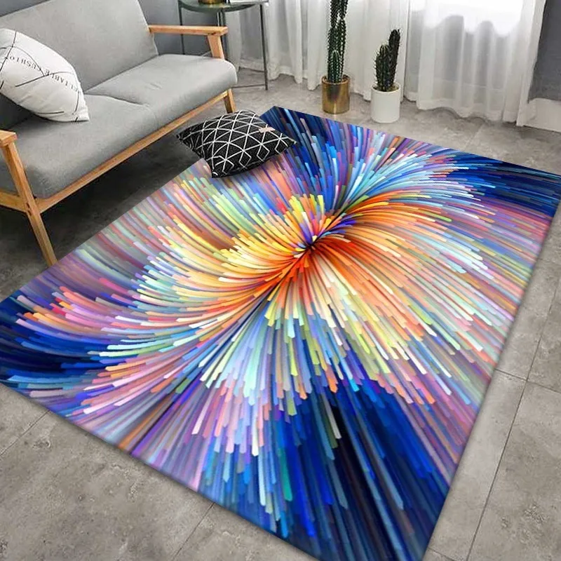 Colorful Living Room Printed Carpet Bedroom Household Decorations Hand Drawn Coffee Table Carpet Can Be Machine Washed Non-slip