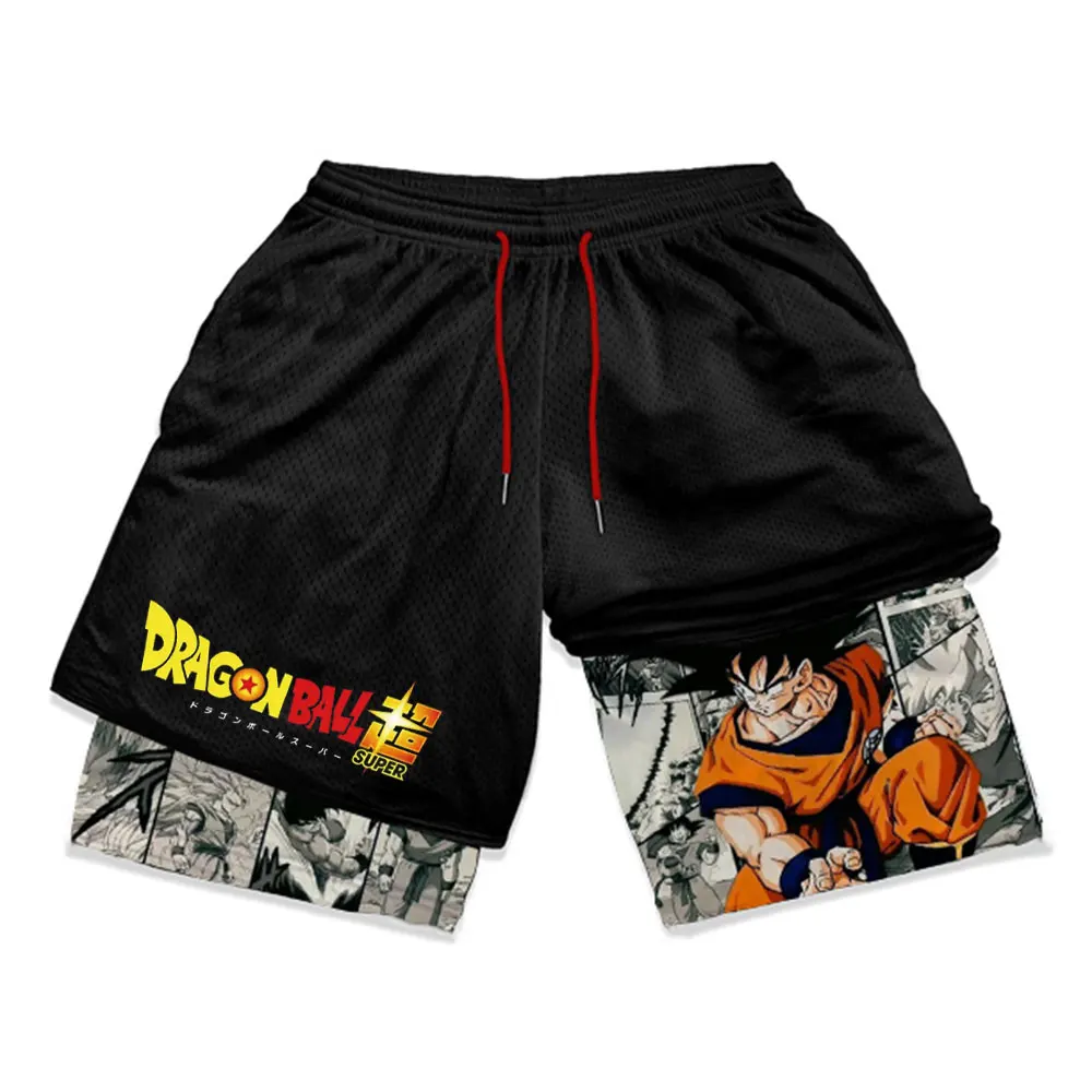 Spodenki gimnastyczne Anime męskie Manga 3D dwuwarstwowe szybkoschnący spodenki sportowe letnie spodenki Fitness bieganie trening siateczkowe