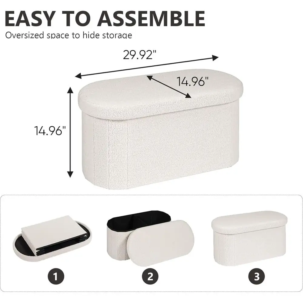 White 30 Storage Ottoman & Bedroom Bench, Living Room Footrest, 30L x 15W x 15H image 3