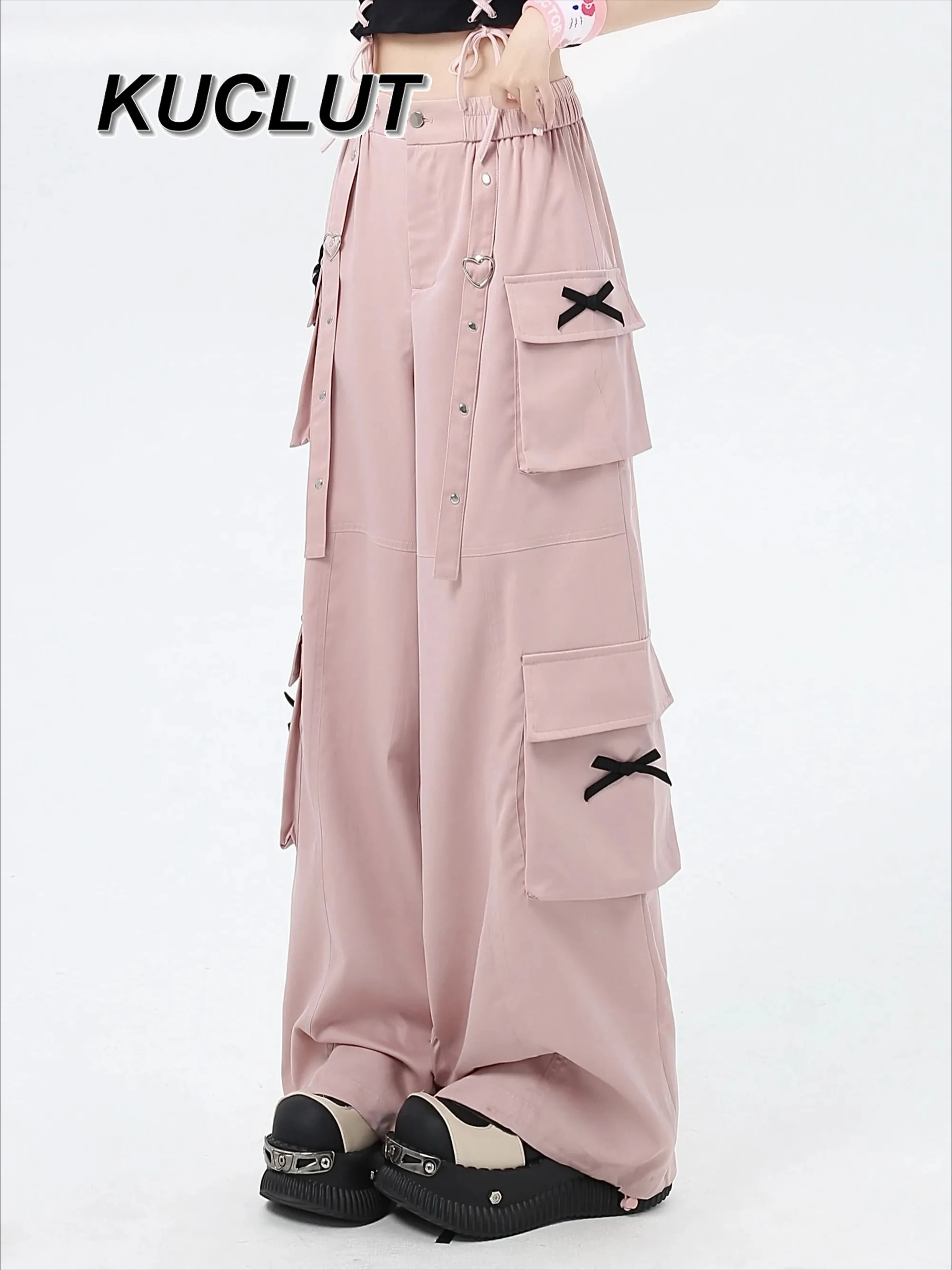 

2026 Новые весенние тонкие милые крутые повседневные брюки с высокой талией, женские уличные прямые свободные широкие брюки-карго, популярные брюки Y2k для девочек