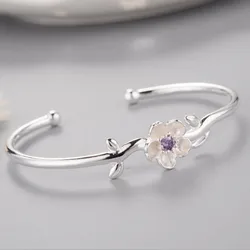 New Creative Fashion 925 Sterling Silver Jewelry Bracelets Crystal Female Cherry Flowers Handmade Bangles Gift       SL059