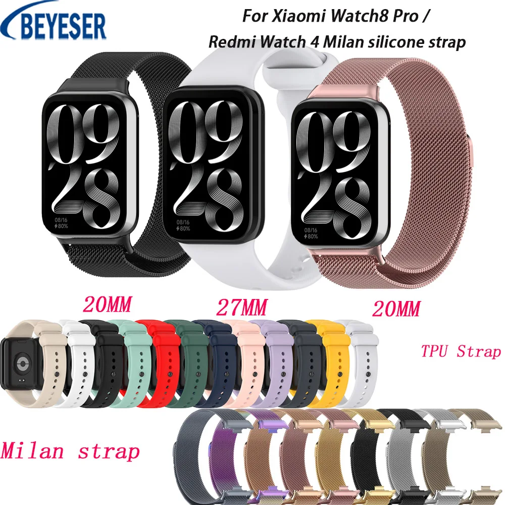 27MM 20 MM universal Strap For Xiaomi Watch8 Pro Redmi Watch 4 Waterproof Sweat Resistant Milan Watch Band silicone Strap watch