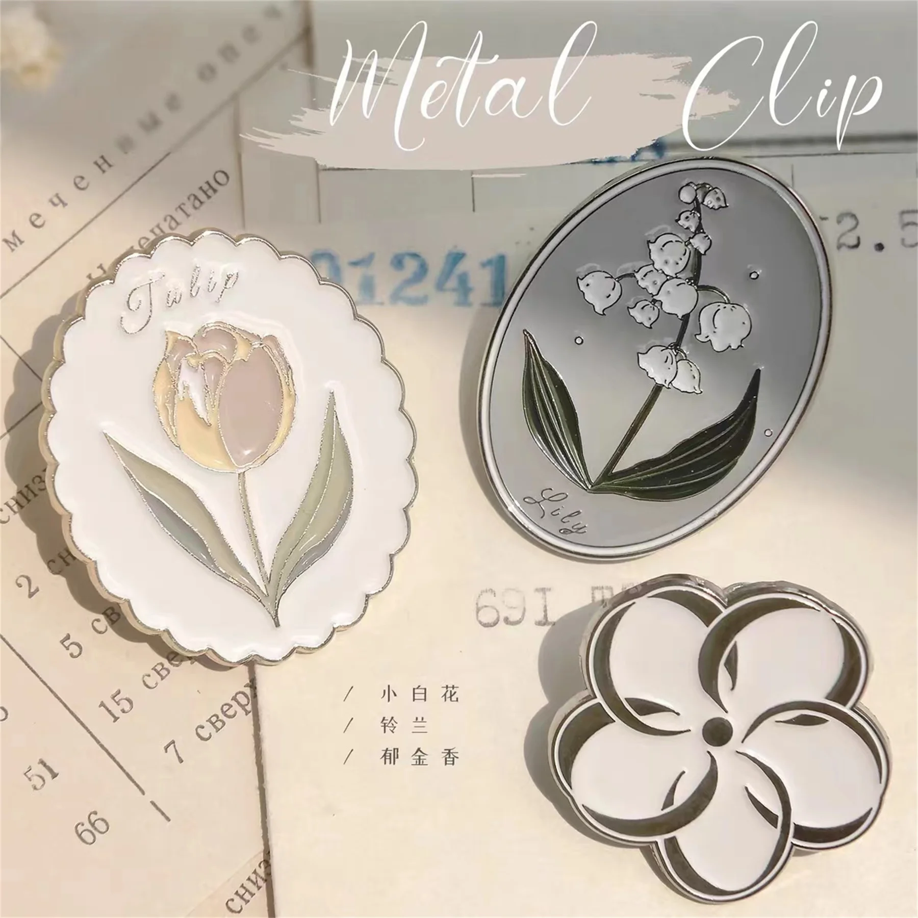 Freckles Tea Vintage Lily Of The Valley Tulip Little Flower Paper Clip Metal Bookmark Decorative Document Memo Envelope Clip