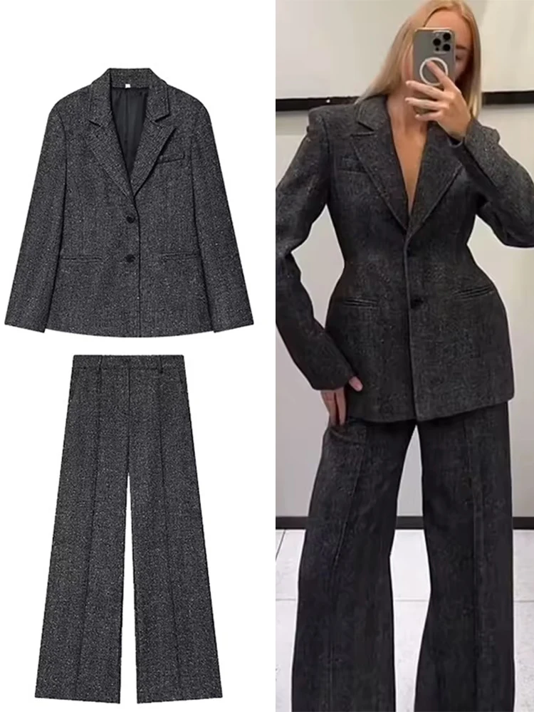 

Женский костюм и брюки, комплект из двух предметов, элегантный пиджак с длинными рукавами, пальто + прямые брюки, комплекты из 2 предметов, уличная одежда, шикарный женский наряд