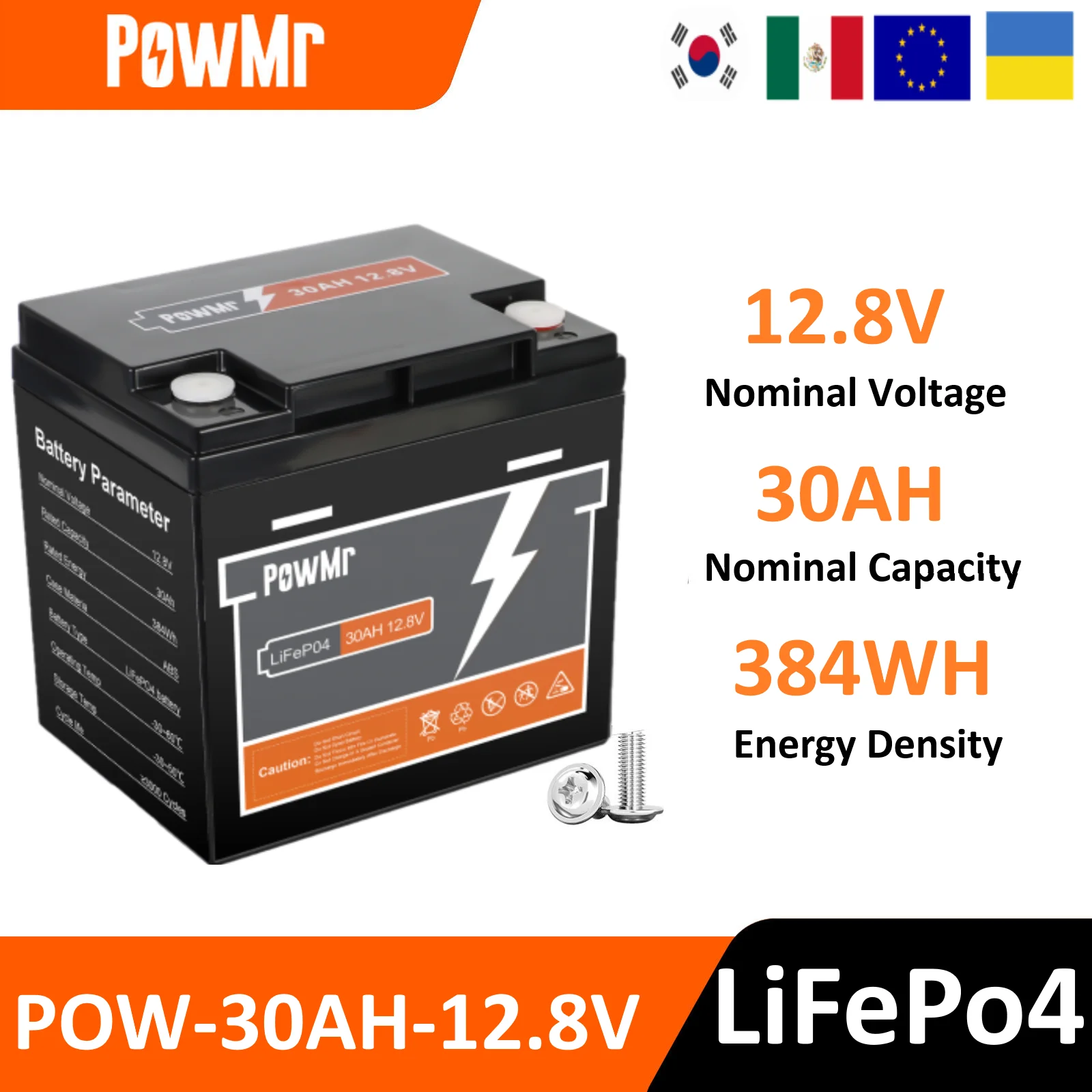PowMr 12V 30AH LiFePO4 Lithium Battery Built-in BMS Lithium Iron Phosphate Batteries RV Rechargeable Cells Solar Storage Battery