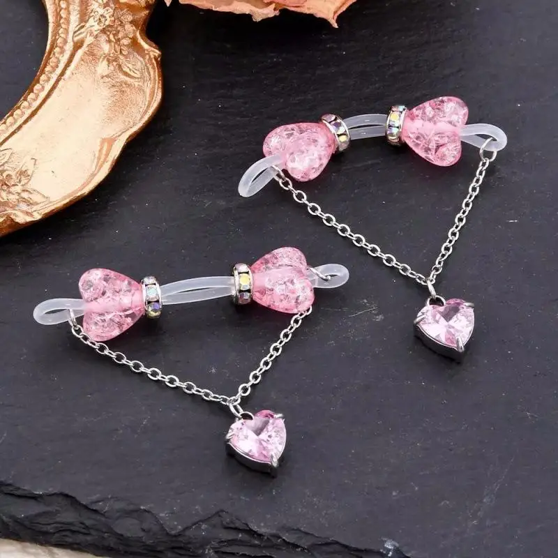 2Pcs/Set Fake Nipple Rings Non Piercing Nipple Jewelry Shiny Zircon Dangle Adjustable Nooses Body Jewelry Gift