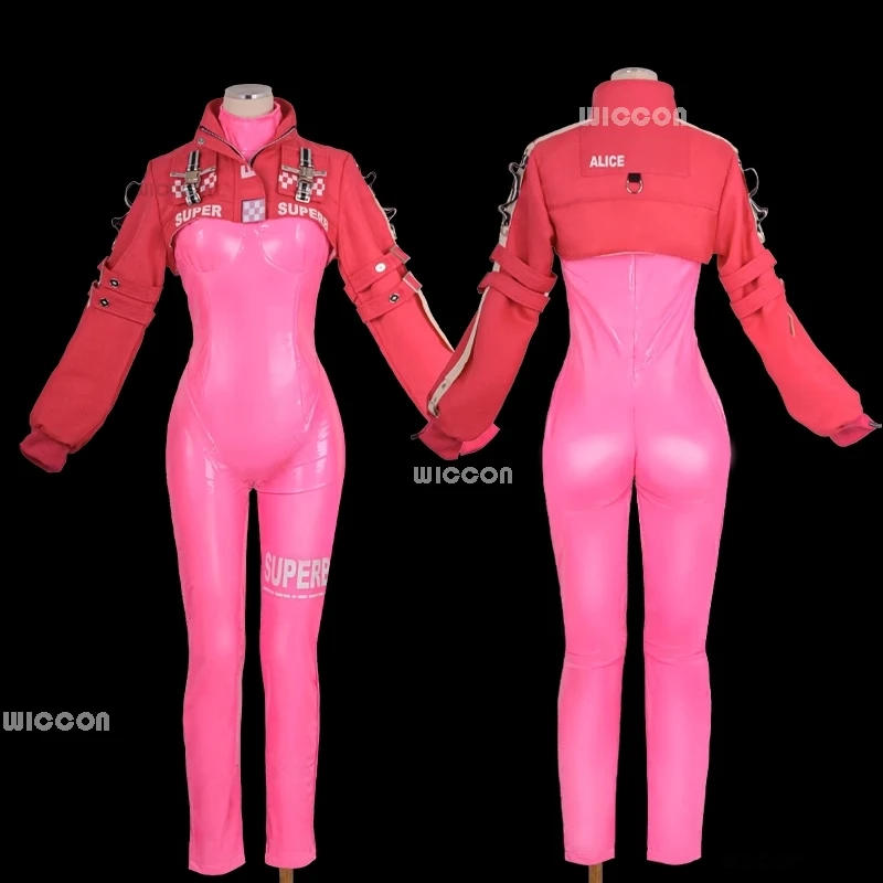 Nikke De Godin Van De Overwinning Alice Cosplay Roze Jumpsuit Kostuum Pruik Sexy Uniform Voor Meisjes Vrouwen Halloween Feest Vermomming Meisjes