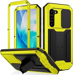 Aluminum Metal Armor Phone Case For Samsung S25 Ultra S25 Plus Rugged Duty Shockproof Sliding Lens Cover Screen Protector S25