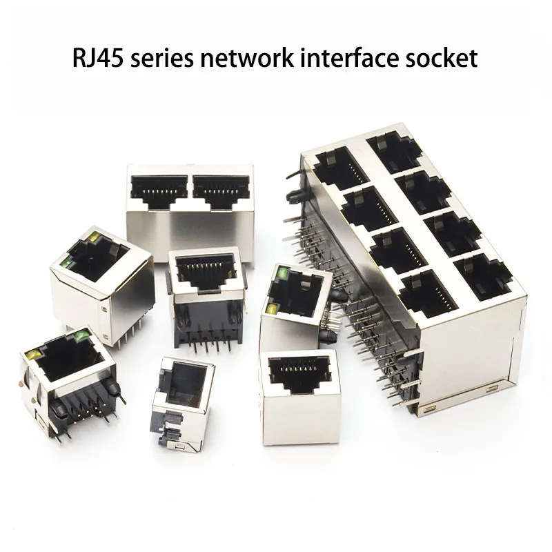 1PC RJ45 Network Socket Plastic Metal RJ45 Shielded Strip Light PCB SMT/horizontal/vertical Board Female Connector 8P8C 10P8C