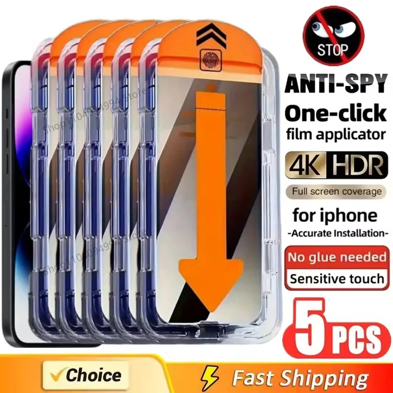 

Dust Free Privacy Screen Protector For iPhone 16 17 15 14 11 12 13 Pro Max Plus X XR 16e 17 Air Anti-spy Glass Easy Install Box