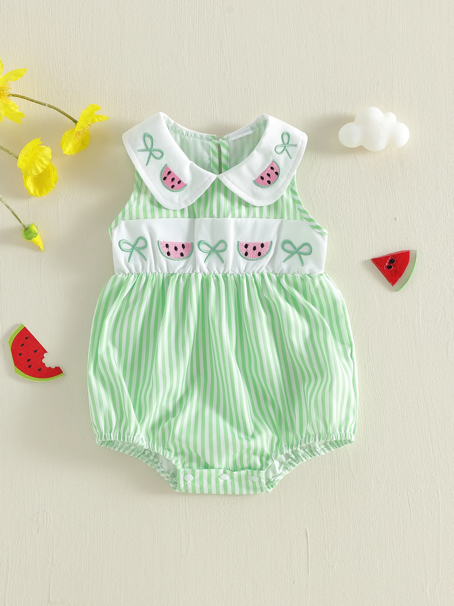 

Очаровательный комбинезон для маленьких девочек без рукавов с цветочным принтом и рюшами на воротнике, комбинезон для малышей для летних нарядов и вечеринок