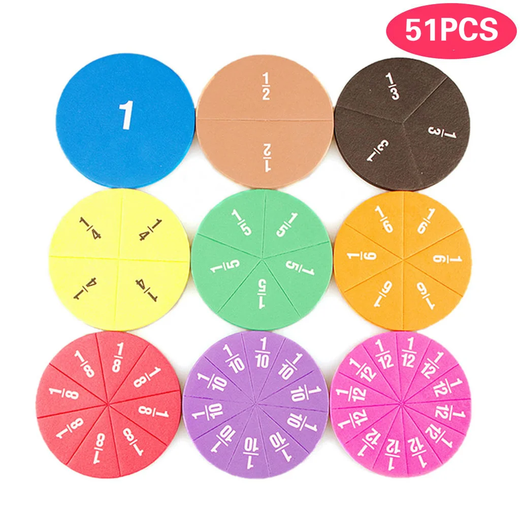 51pcs Colorful Magnetic Fractions Math Teaching Tool EVA Round Shape Instrument Kids Montessori Early Educational Math STEM Gift