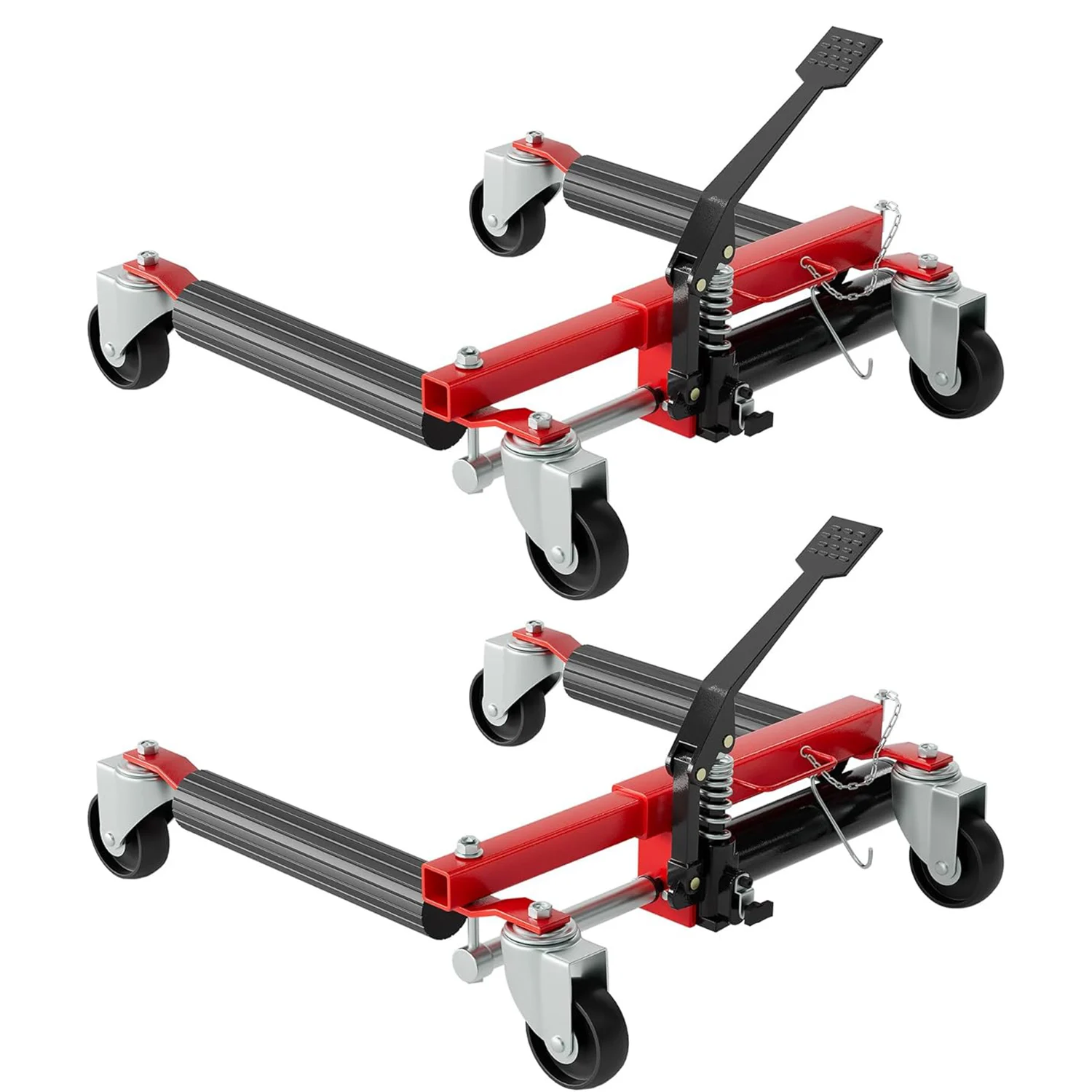 Conjunto de dolly de roda de carro hidráulico de 2, elevador de pedal de capacidade de 3.000 lbs para reparo de pneus, mudança de pneu em movimento automático e armazenamento de garagem