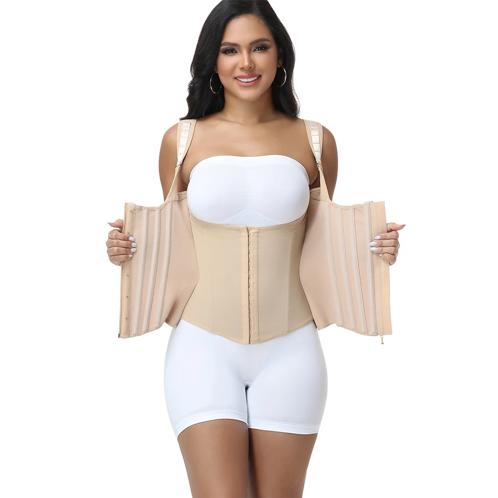 Fajas Colombianas Waist Trainer Corset Vest Zipper Tummy Control Body Shaper Steel Bones Compression Slimming Shapewear Women