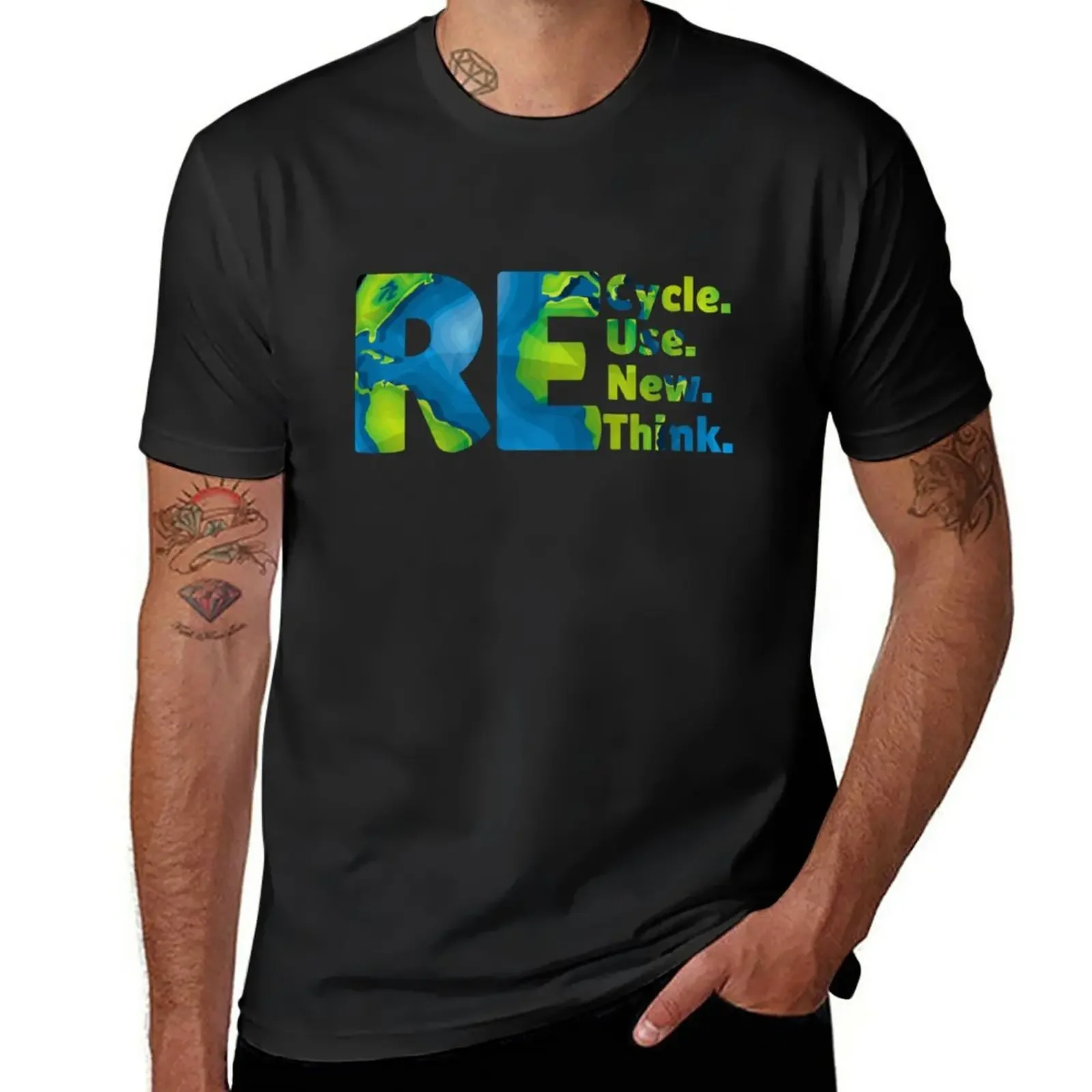 New Recycle Reuse Renew Rethink T-Shirt custom t shirts design your own Tee shirt plus size tops Men's clothing