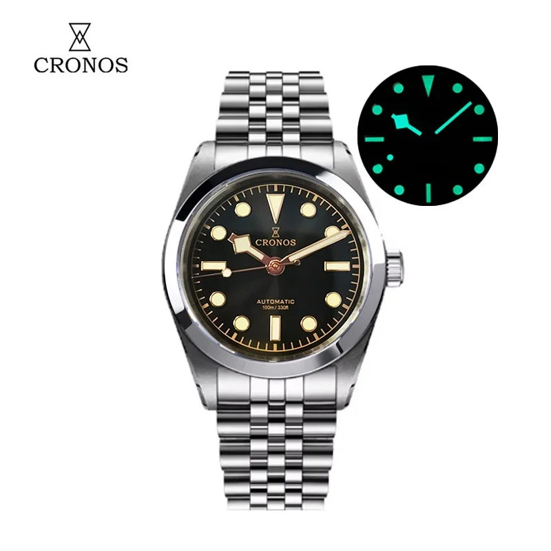 Cronos New Mechanical Men Watches 36mm Automatic PT5000 SW200 Snowf Hands Sapphire Glass SST Bracelet BGW-9 C3 Lume 10ATM L6036