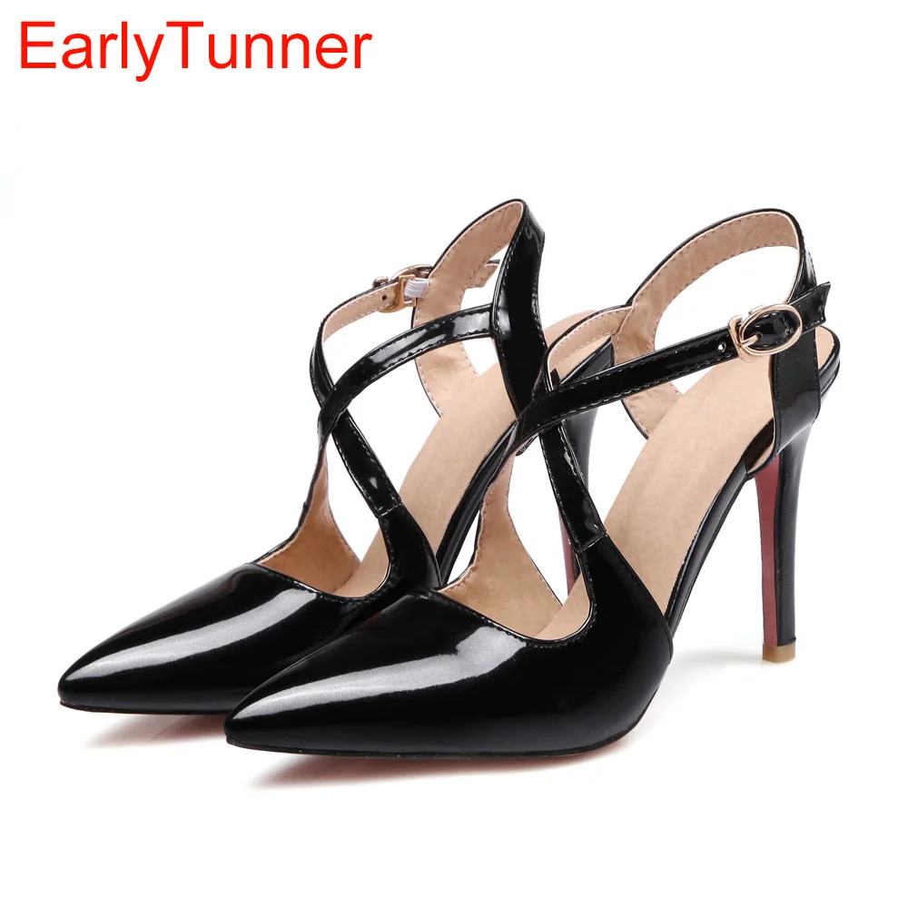 Brand New Hot Sales Sexy Apricot Red Pink Women Dressed Sandals Black High Heel Lady Slingback Shoe EMS30 Plus Big Size 12 31 47