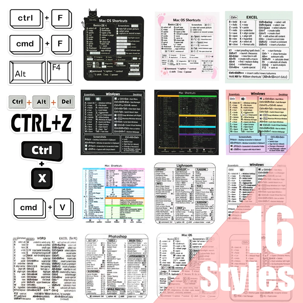 New Computer Keyboard Shortcut Reference Sticker Adhesive for PC Laptop Macbook Desk PS Word Excel Clear Shortcut Key Stickers