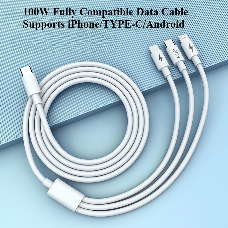 3-in-1 USB Charge Cable 6A 100W For Huawei Honor Micro USB Type-C Fast Charging Wire For iPhone Samsung Xiaomi USB C Data Cord