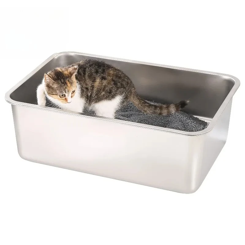 New design stainless steel screening cat litter box with open top easy to clean large size pet toilet cat litter box