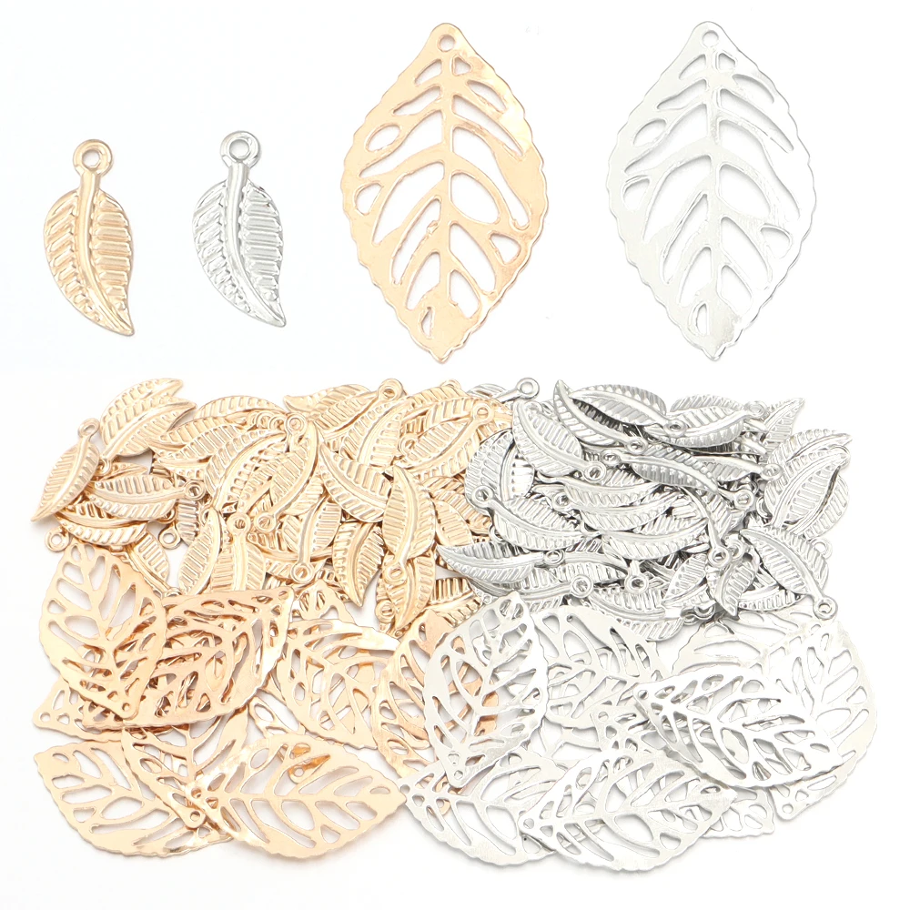 50pcs Iron Hollow Leaves Charm Vintage Leaves Charm DIy Jwelery Making Neckalce Bracelet Decoration Gold Rhodium Color Pendant