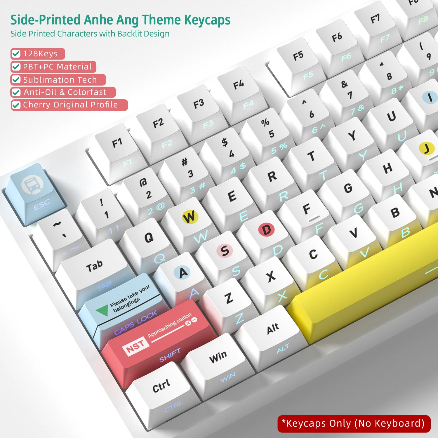 MRT Side Backlight Keycaps 128 Keys PBT Material Cherry Profile Keycaps For MX Switch Mechanical Keyboard ISO ANSI Layout