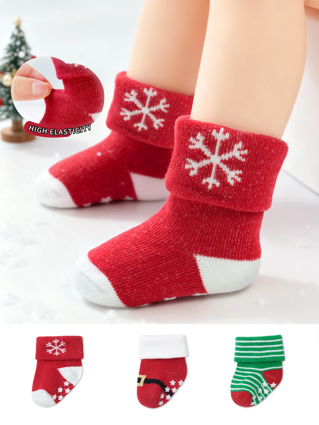 Merry Christmas Tree Snowman Santa Claus Clothes Autumn Winter Children White Tube Socks for Baby Infant Accessories Stuff