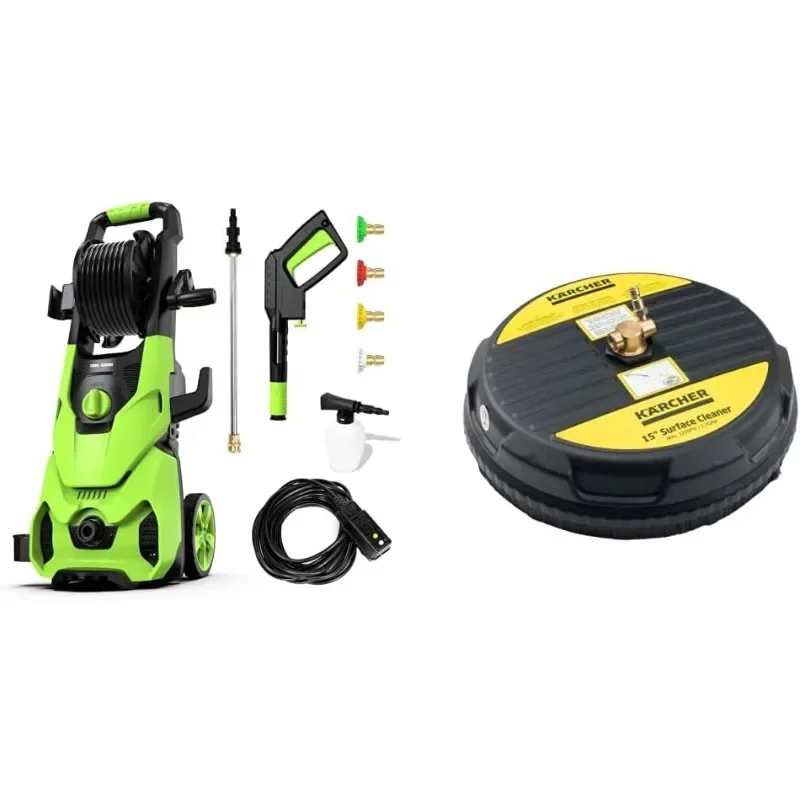 

Rock&Rocker Powerful Electric Pressure Washer, Green & Karcher Universal 15" Pressure Washer Surface Cleaner Attachment