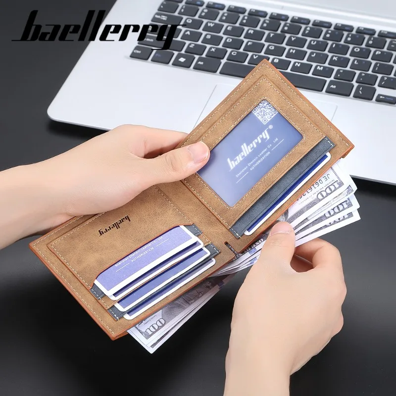 Baellerry Men's Matte Retro Multifunctional Wallet Simple and Short Wallet Large Capacity Multi Card Slot Wallet for Men