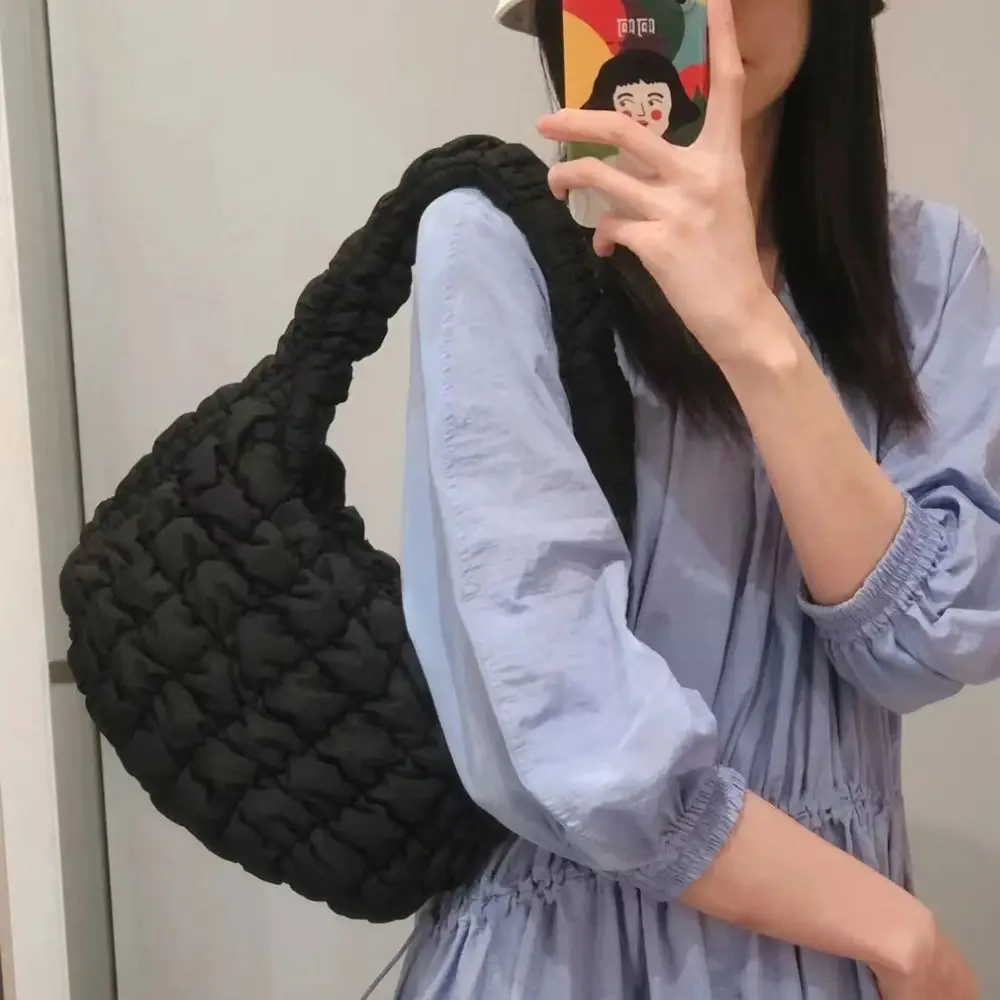 Fashion Girls Handbag Plaid Hobo Bag Space Cotton Padded Cloud Bag Down Cotton Shoulder Bag Versatile Shoulder Bag